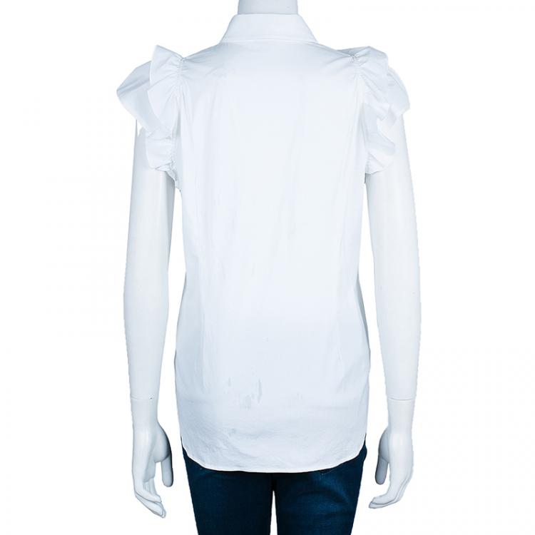 Pre Owned Red Valentino White Ruffle Detail Top L