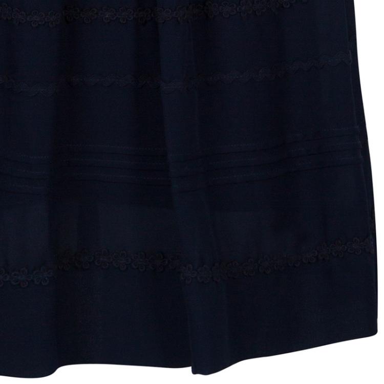 مملوكة مسبقًا RED Valentino Navy Blue Embroidered Short Sleeve Dress M