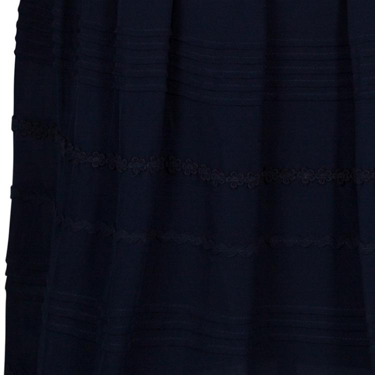 مملوكة مسبقًا RED Valentino Navy Blue Embroidered Short Sleeve Dress M