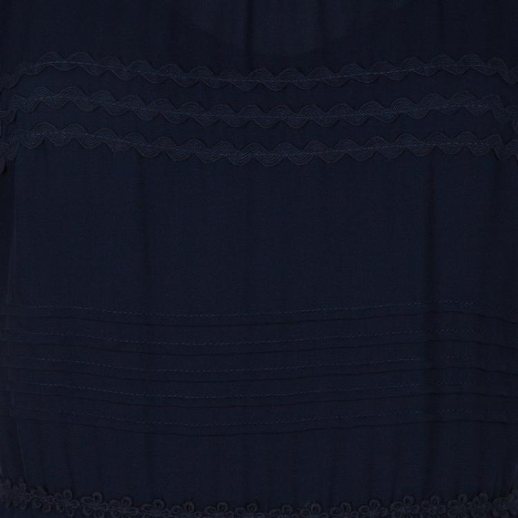 مملوكة مسبقًا RED Valentino Navy Blue Embroidered Short Sleeve Dress M