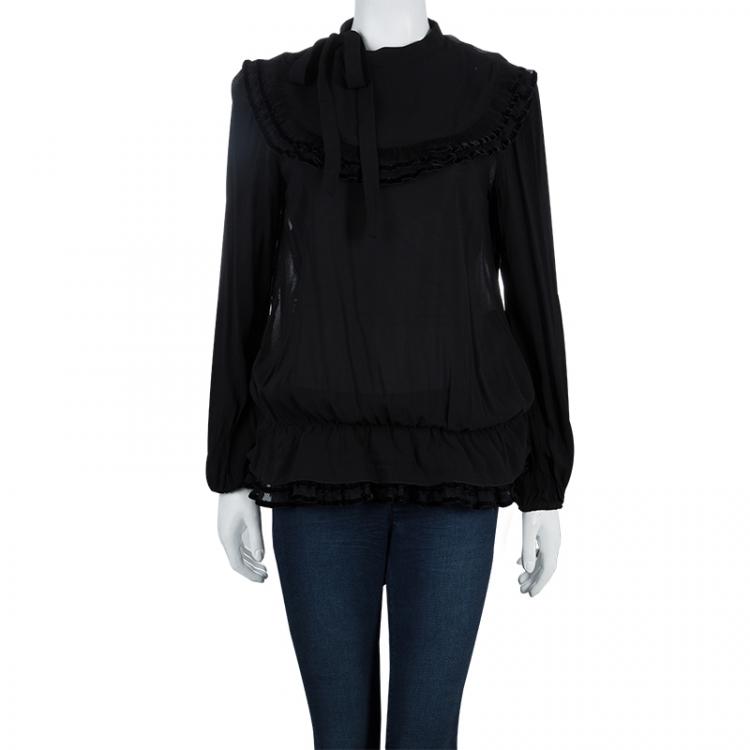 مملوكة مسبقًا RED Valentino Black Ruffle Neck Top M