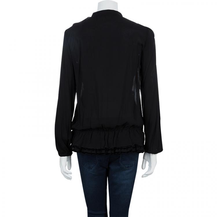 مملوكة مسبقًا RED Valentino Black Ruffle Neck Top M