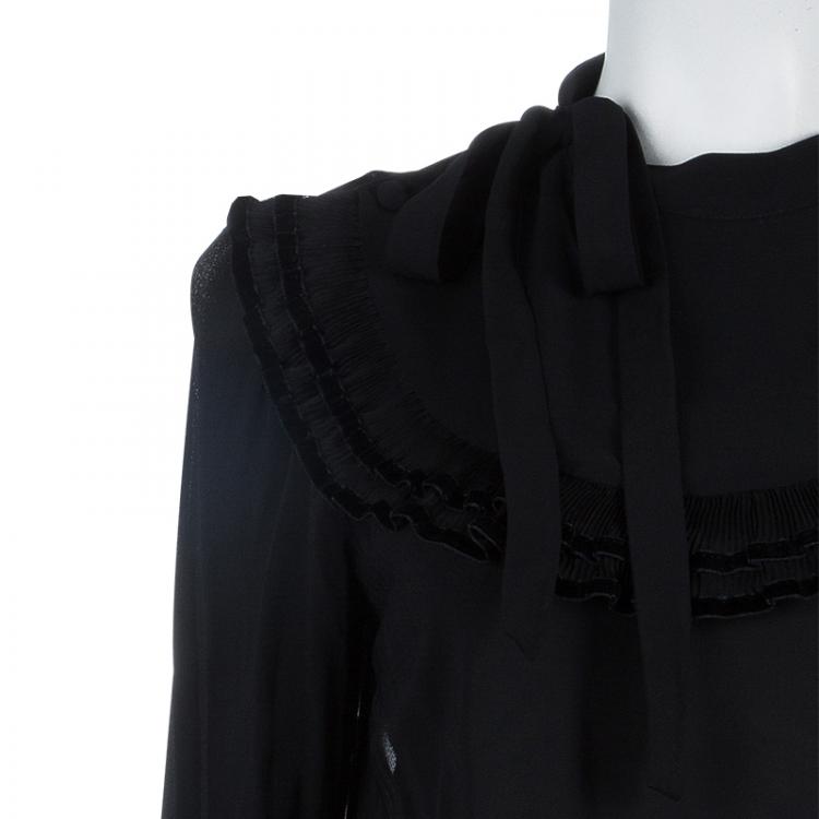 مملوكة مسبقًا RED Valentino Black Ruffle Neck Top M