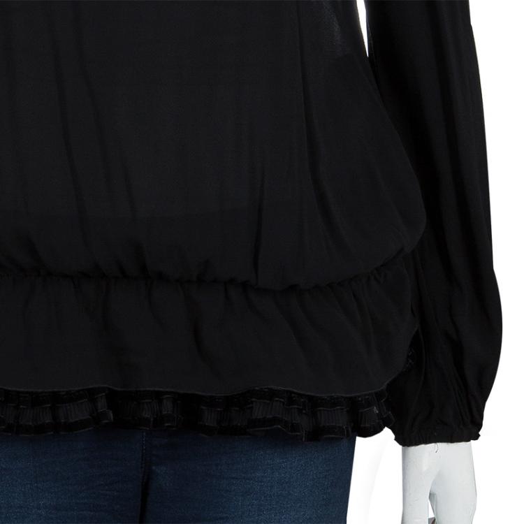 مملوكة مسبقًا RED Valentino Black Ruffle Neck Top M