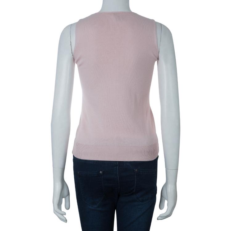 مملوكة مسبقًا Red Valentino Pink Embellished Mesh Overlay Sleeveless Knit Top M
