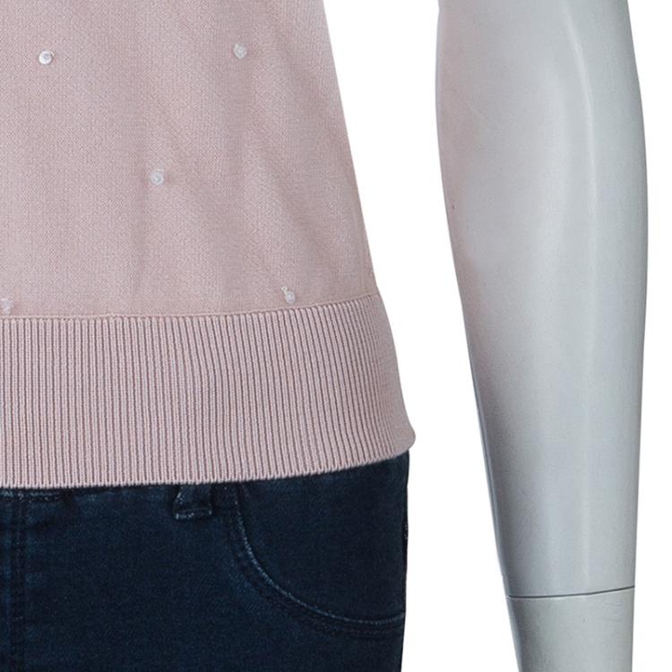 مملوكة مسبقًا Red Valentino Pink Embellished Mesh Overlay Sleeveless Knit Top M