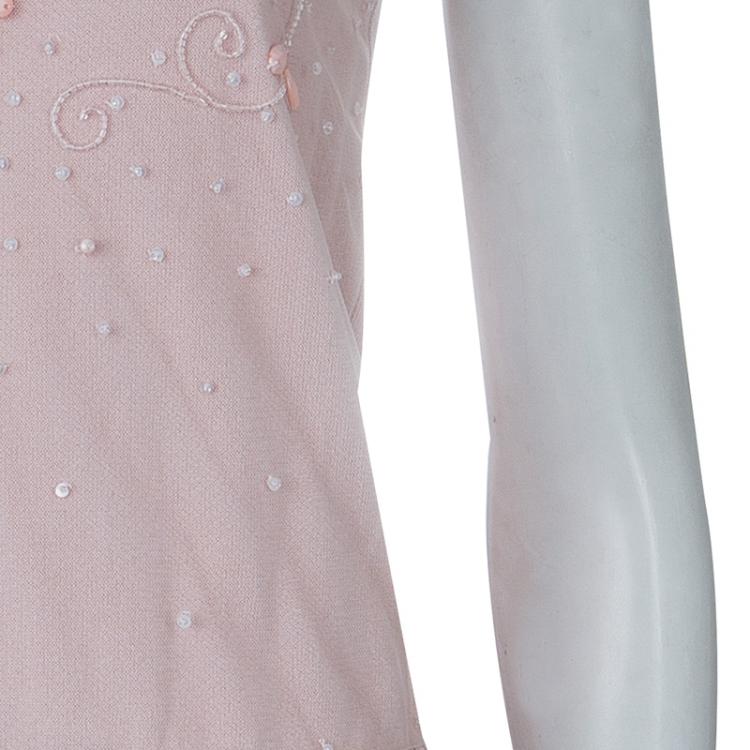 مملوكة مسبقًا Red Valentino Pink Embellished Mesh Overlay Sleeveless Knit Top M