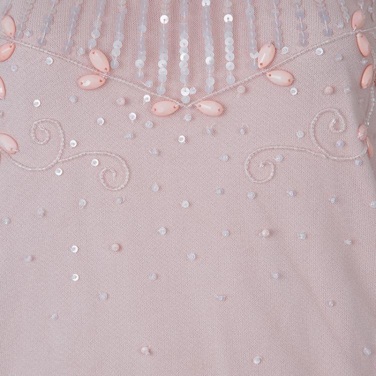 مملوكة مسبقًا Red Valentino Pink Embellished Mesh Overlay Sleeveless Knit Top M