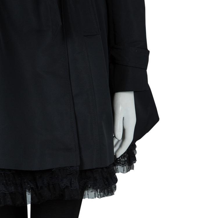 Pre Owned RED Valentino Black Double Breasted Lace Underlay Belted Trench Coat M