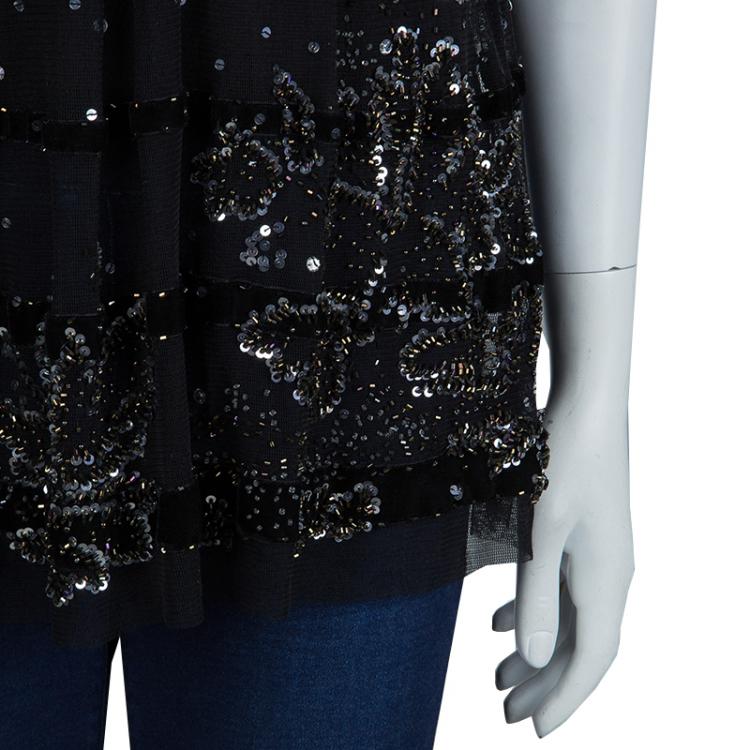Pre Owned RED Valentino Black Sequinned Mesh Camisole M