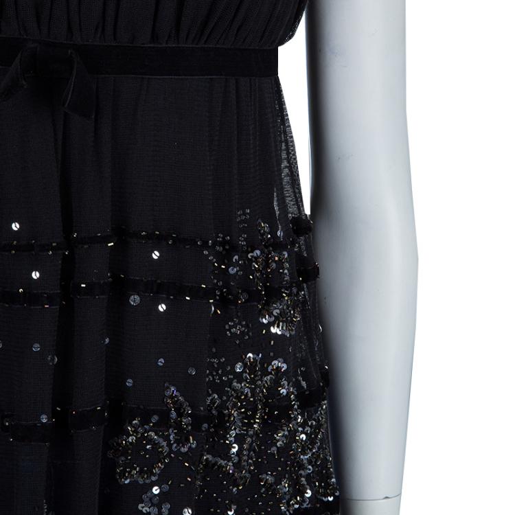 Pre Owned RED Valentino Black Sequinned Mesh Camisole M