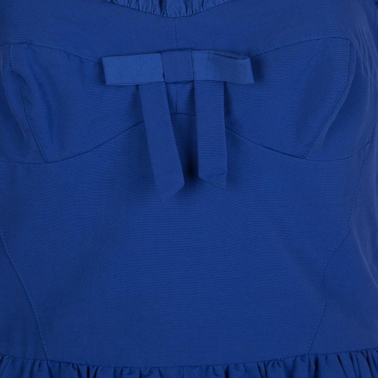 Pre Owned RED Valentino Blue Gathered Bustier Midi Dress S