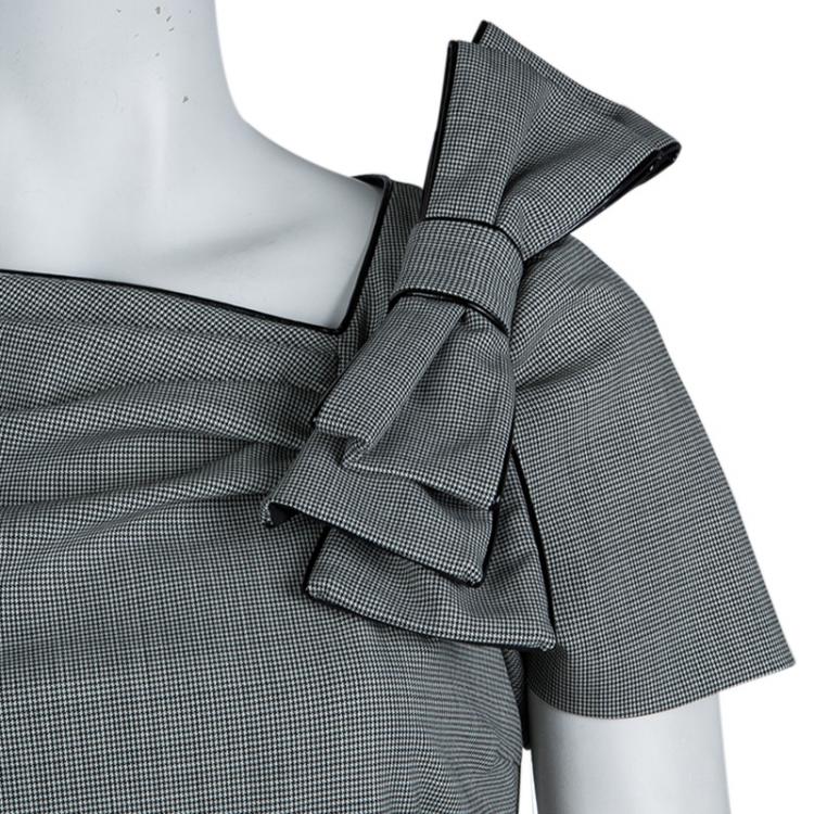 مملوكة مسبقًا Red Valentino Monochrome Houndstooth Bow Detail Dress M