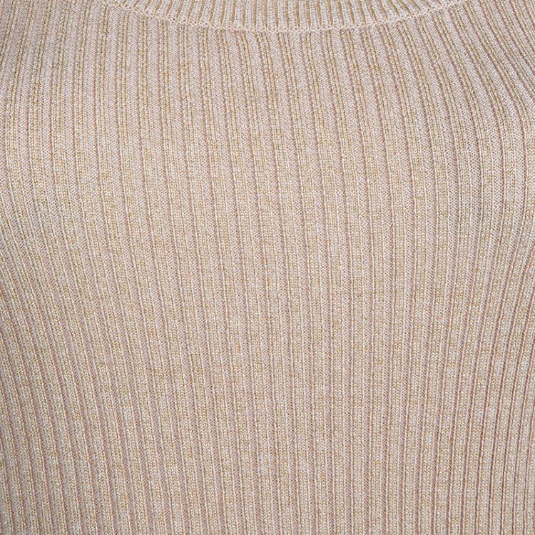 Pre Owned RED Valentino Beige Lurex Rib Knit Bow Detail Fitted Sweater M