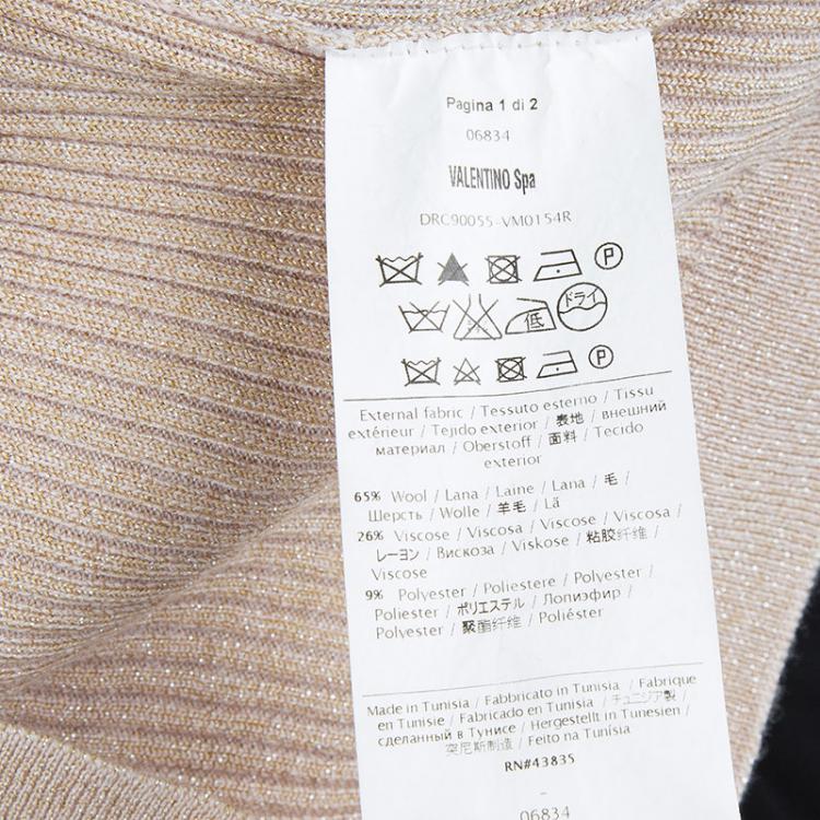 Pre Owned RED Valentino Beige Lurex Rib Knit Bow Detail Fitted Sweater M