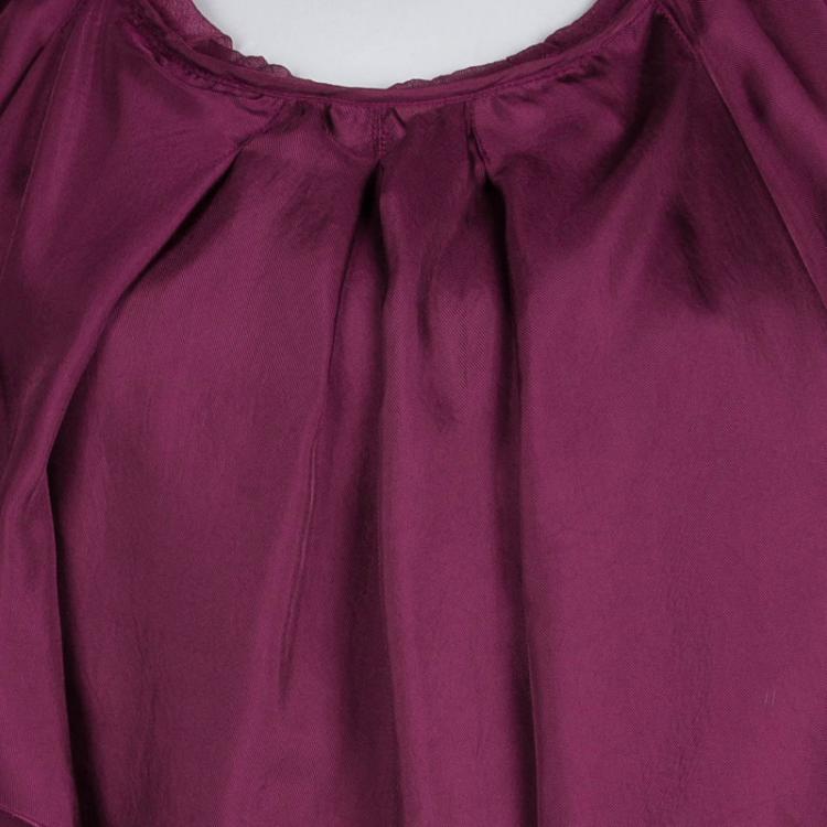 Pre Owned Red Valentino Burgundy Ruffle Overlay Sheer Top M