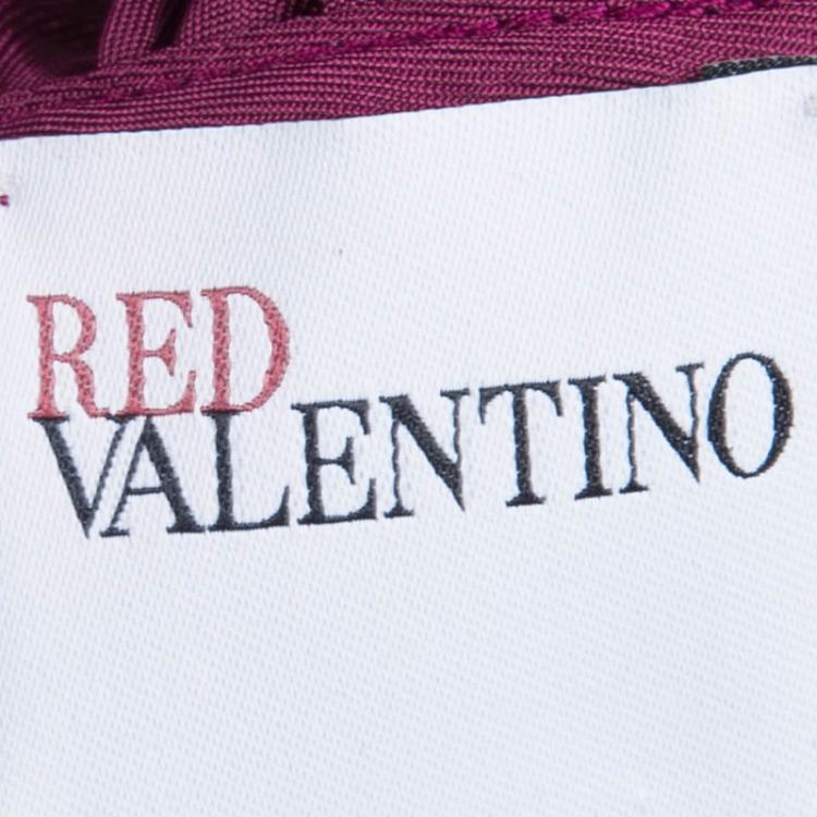 Pre Owned Red Valentino Burgundy Ruffle Overlay Sheer Top M