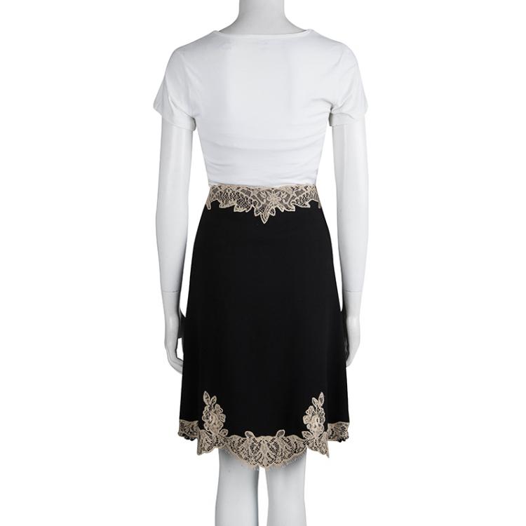 Pre Owned RED Valentino Black Wool Scallop Lace Detail Skirt S