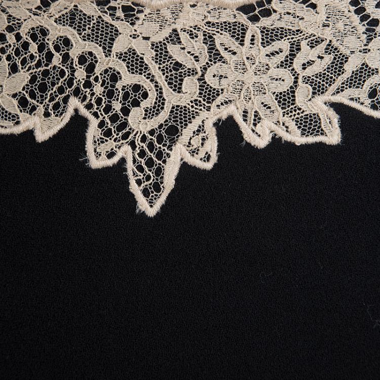 Pre Owned RED Valentino Black Wool Scallop Lace Detail Skirt S
