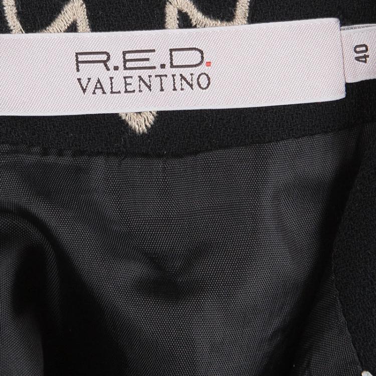 Pre Owned RED Valentino Black Wool Scallop Lace Detail Skirt S
