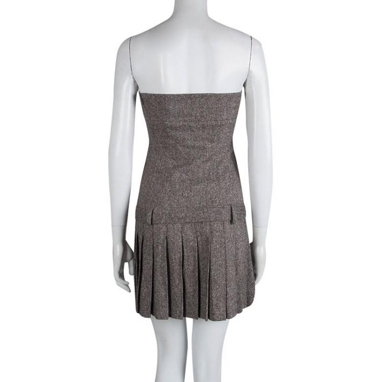 Pre Owned RED Valentino Brown Pleated Strapless Dress M
