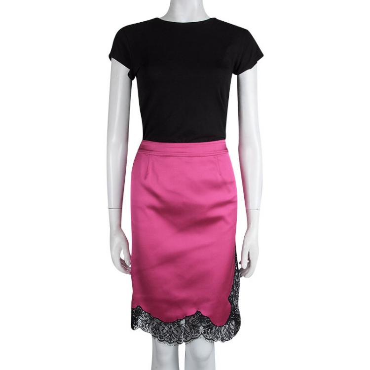 Pre Owned RED Valentino Pink Scallop Lace Trim Detail Skirt S