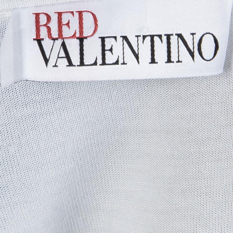 Pre Owned Red Valentino White Lace Frill Detail Short Sleeve Dress M