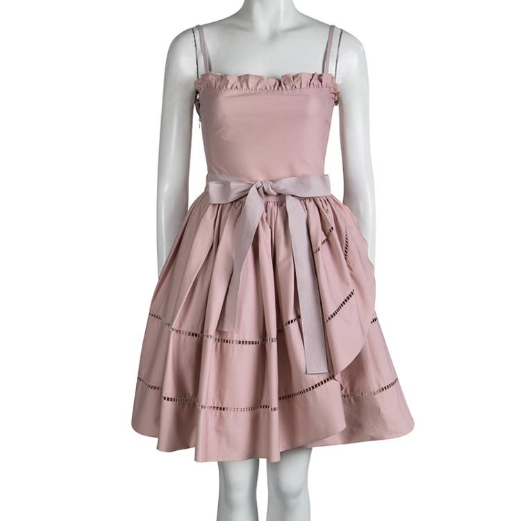 Pre Owned Red Valentino Pink Cut Out Lace Trim Sleeveless Belted Dress S 