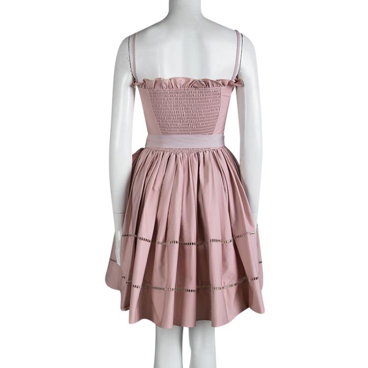 Pre Owned Red Valentino Pink Cut Out Lace Trim Sleeveless Belted Dress S 