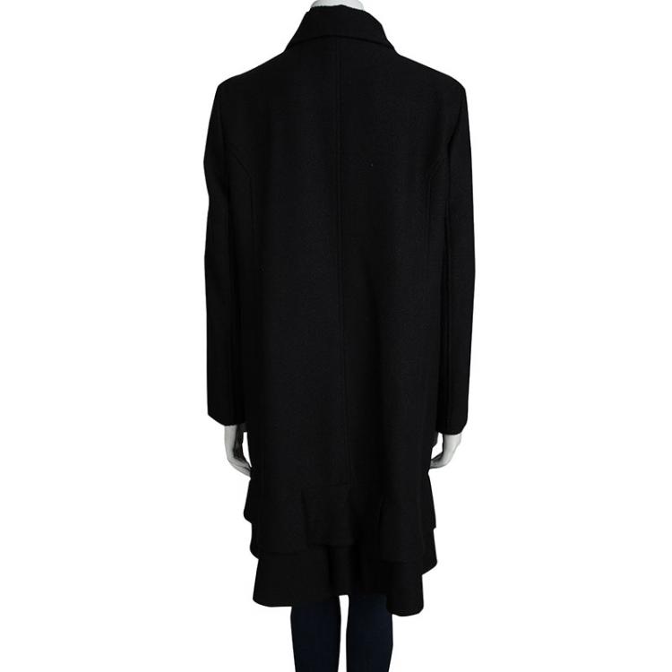Pre Owned Red Valentino Black Textured Ruffle Bottom Over Coat L