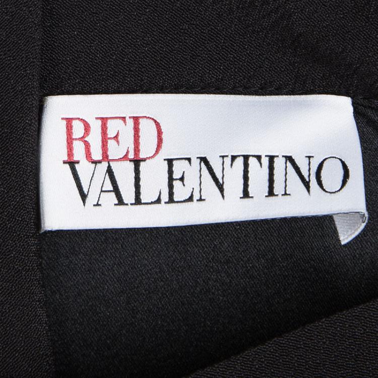 Pre Owned Red Valentino Black Embellished Mandarin Collar Long Sleeve Dress M