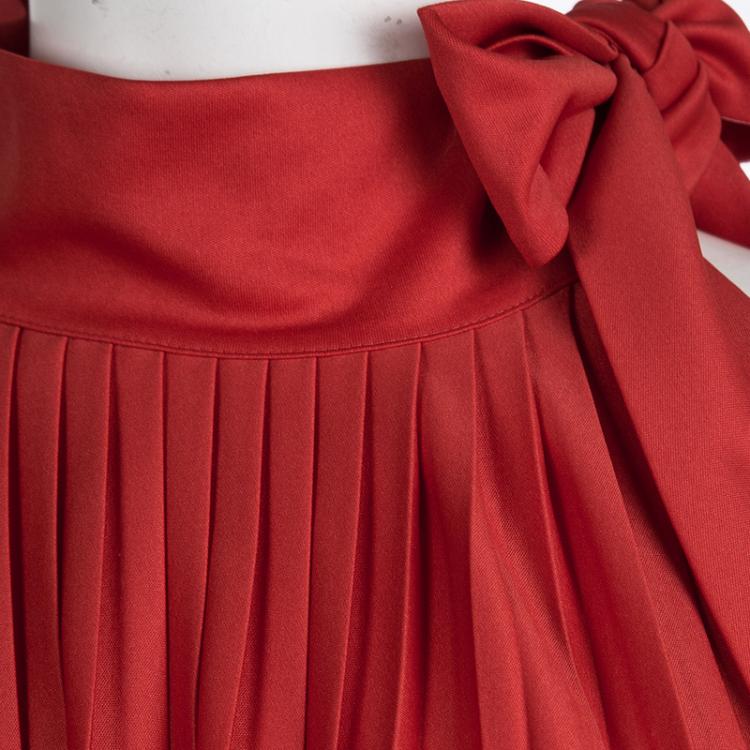 Pre Owned Red Valentino Red Pleated Neck Tie Detail Sleeveless Dress M
