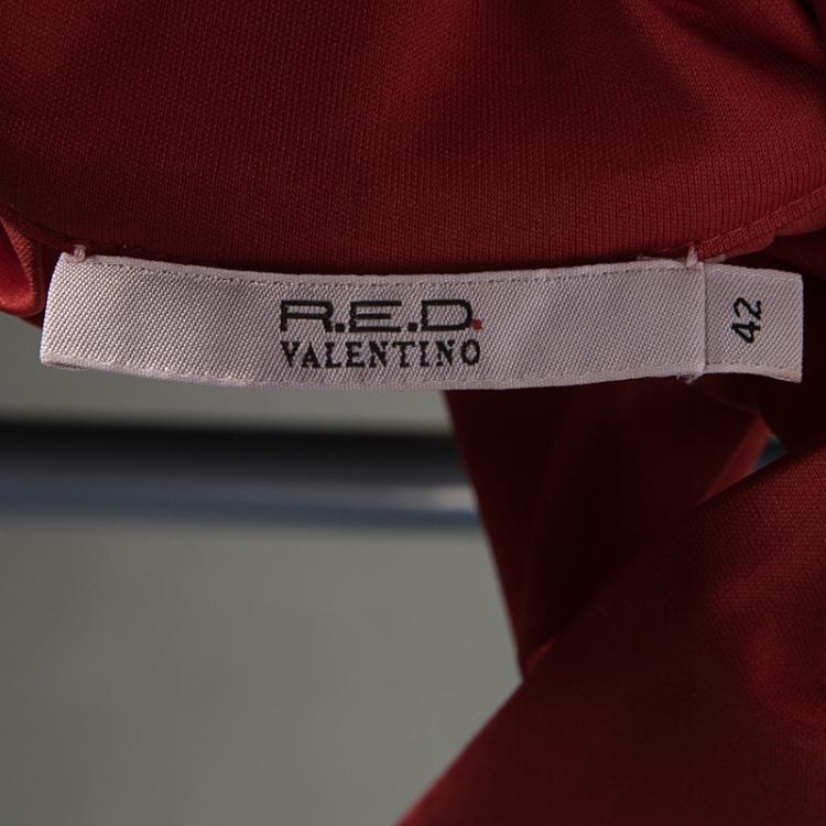 Pre Owned Red Valentino Red Pleated Neck Tie Detail Sleeveless Dress M