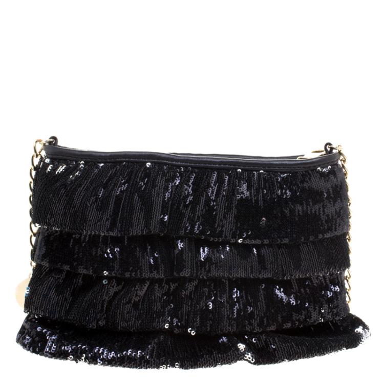 Pre Owned RED Valentino Black Ruffle Sequins Shoulder Bag