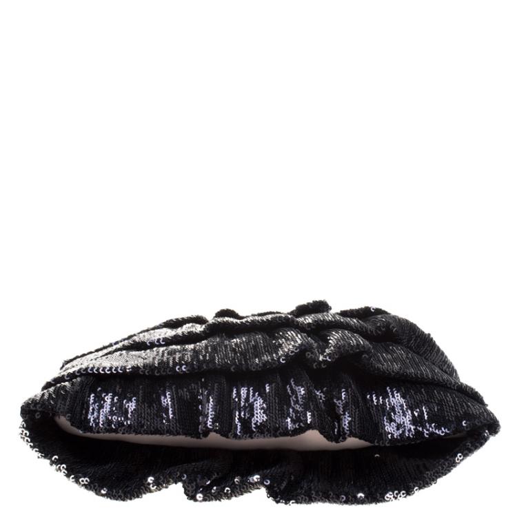 Pre Owned RED Valentino Black Ruffle Sequins Shoulder Bag