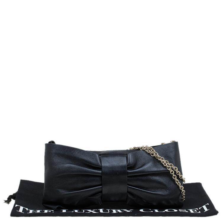 Pre Owned Red Valentino Black Leather Bow Chain Clutch