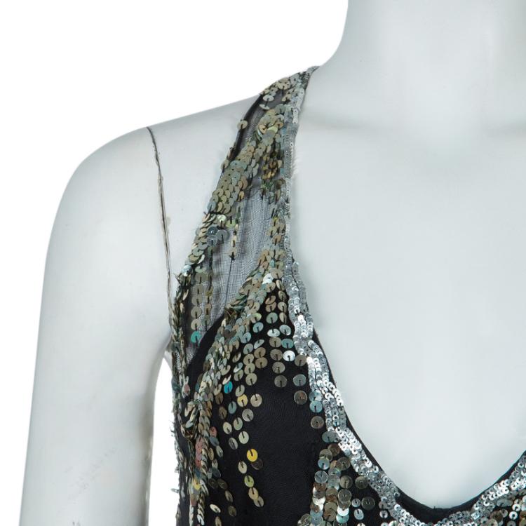 Pre Owned Reem Acra Black Sequin Embellished Gown 