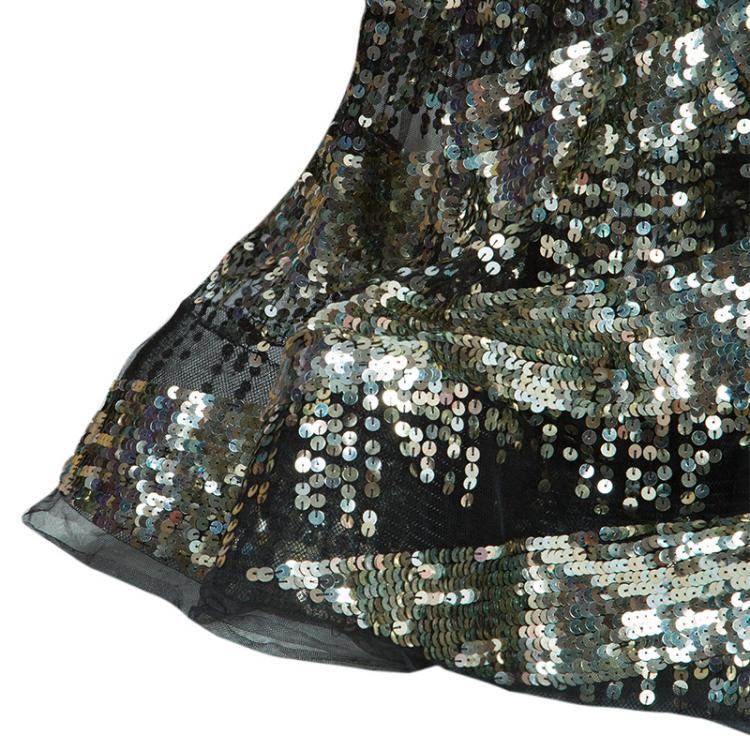 Pre Owned Reem Acra Black Sequin Embellished Gown 