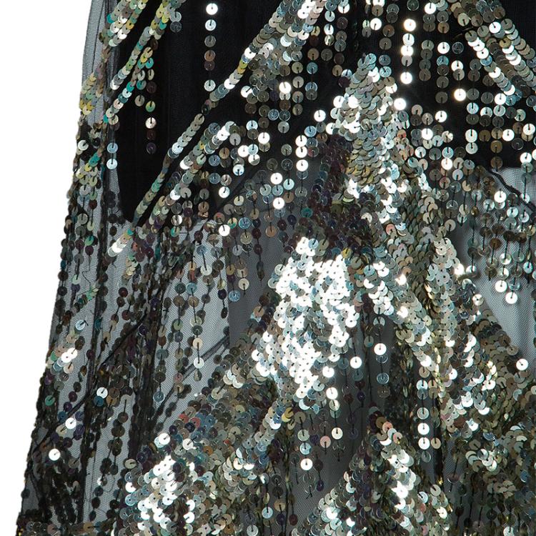 Pre Owned Reem Acra Black Sequin Embellished Gown 