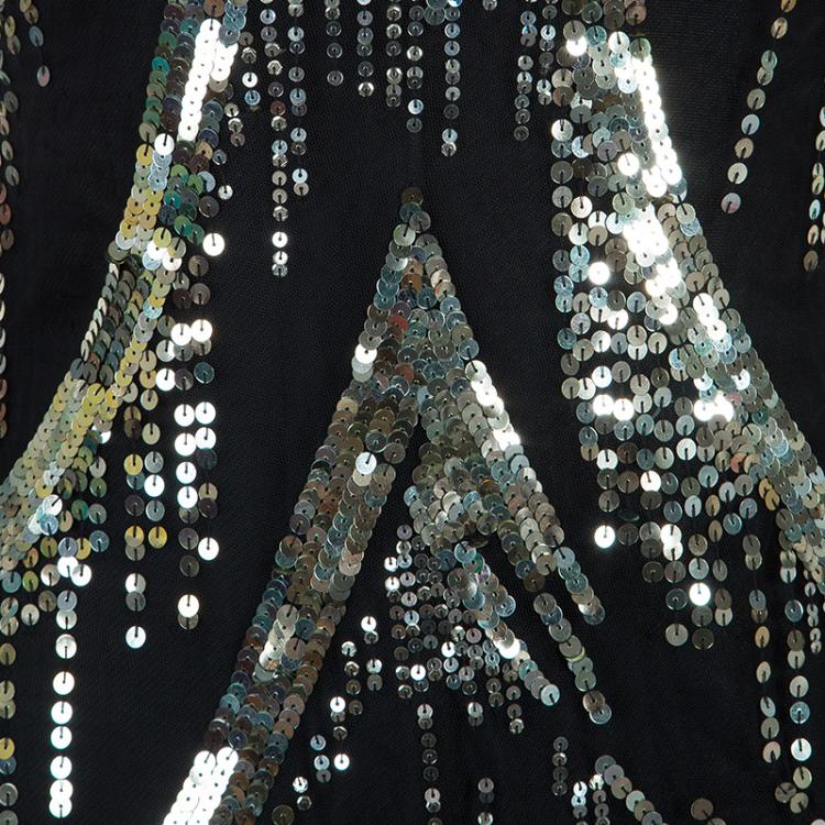 Pre Owned Reem Acra Black Sequin Embellished Gown 