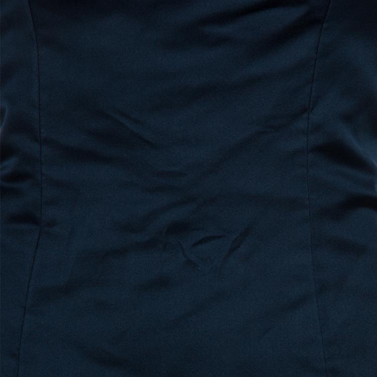 Pre Owned Reem Acra Navy Blue Strapless Silk Gown