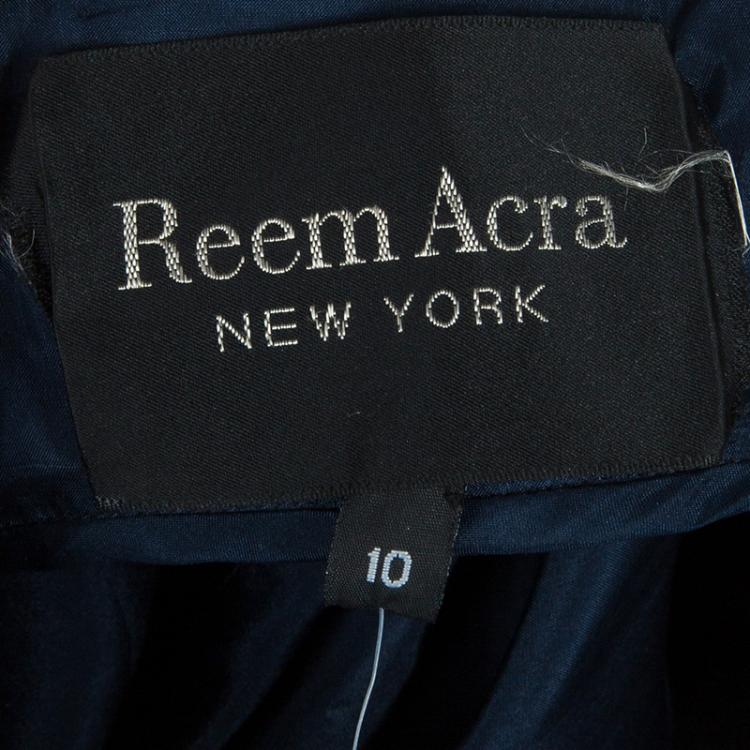 Pre Owned Reem Acra Navy Blue Strapless Silk Gown