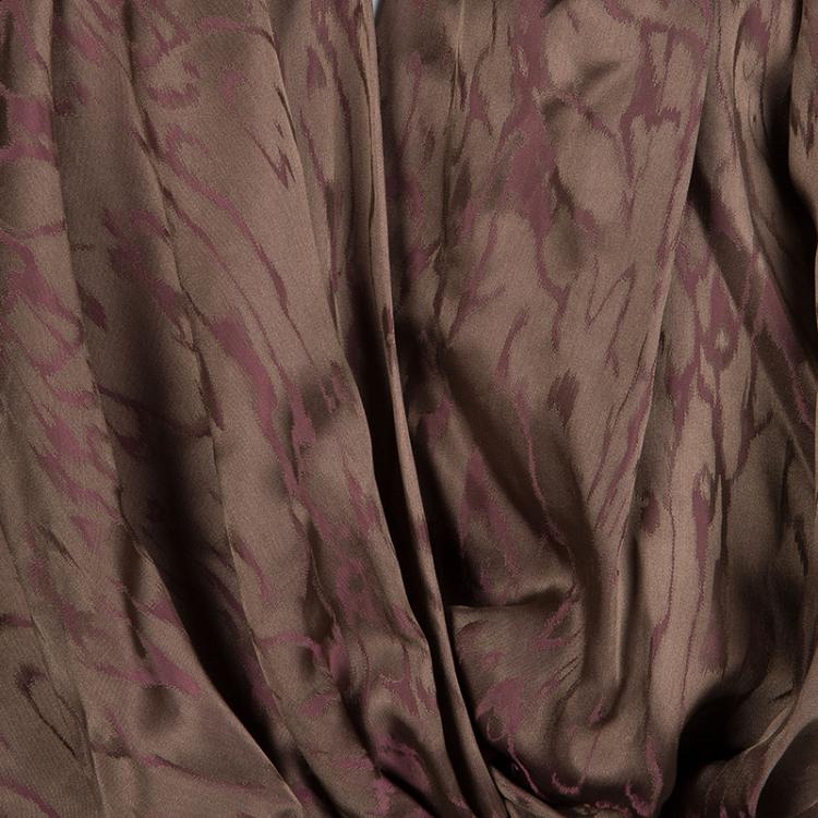Pre Owned Reem Acra Brown Printed Silk Draped Sleeveless Dress M