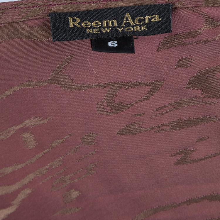 Pre Owned Reem Acra Brown Printed Silk Draped Sleeveless Dress M