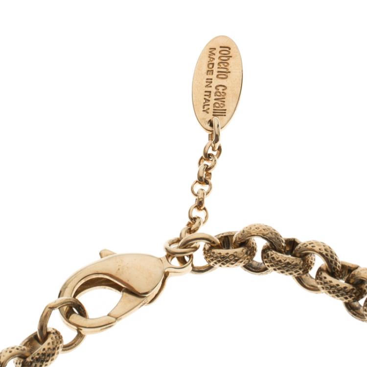 Pre Owned Roberto Cavalli Orange Heart Pendant Gold Tone Long Necklace