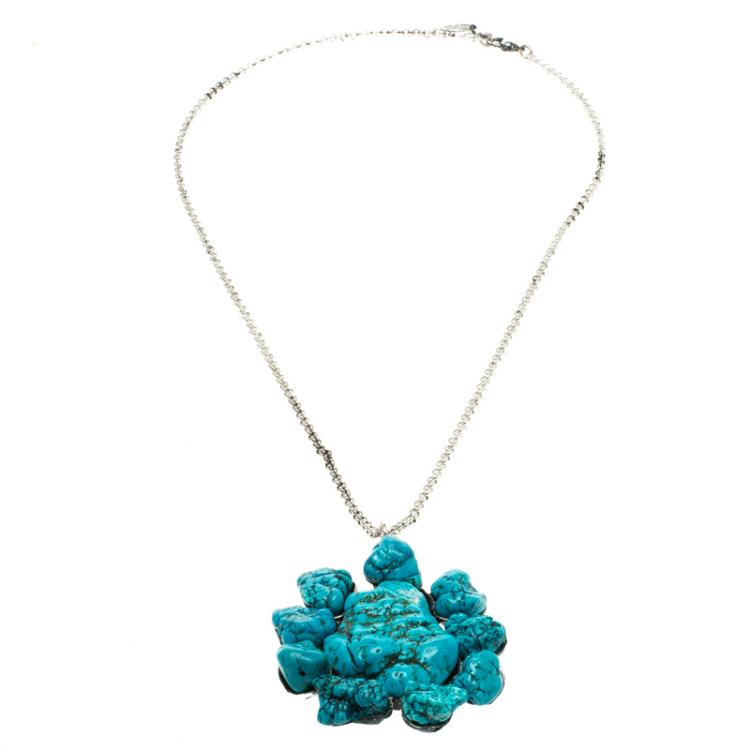 Pre Owned Roberto Cavalli Turquoise Color Stone Pendant Necklace