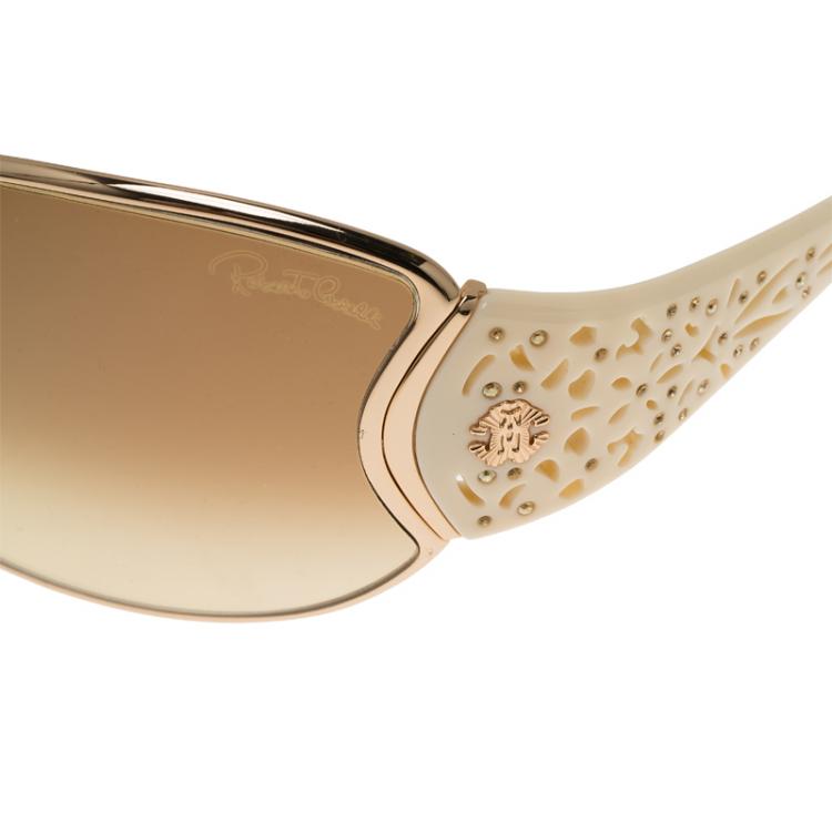 Pre Owned Roberto Cavalli Cream Alcyone Shield Sunglasses