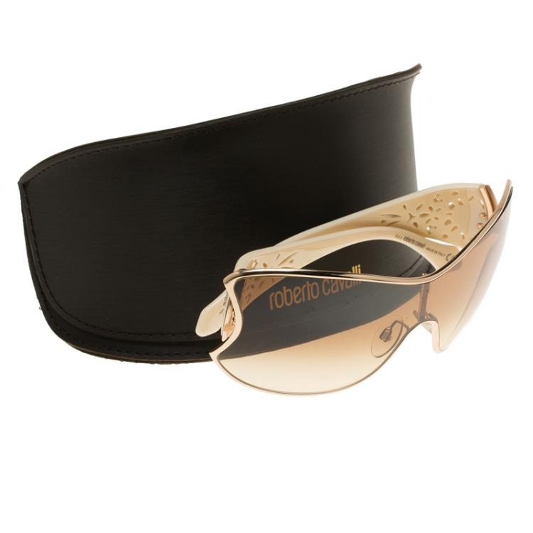 Pre Owned Roberto Cavalli Cream Alcyone Shield Sunglasses