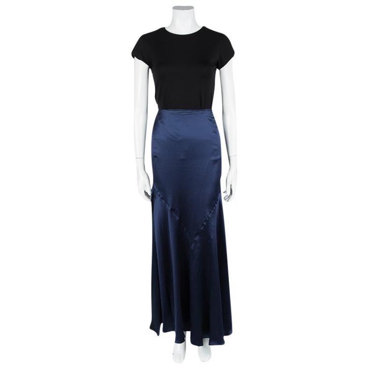 Pre Owned Roberto Cavalli Blue Silk Flared Maxi Skirt S