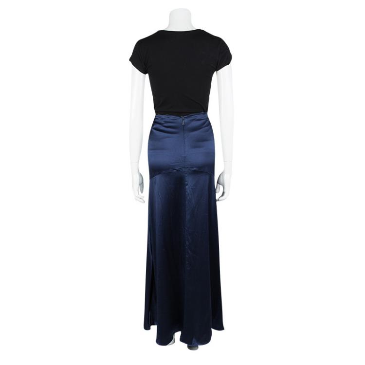 Pre Owned Roberto Cavalli Blue Silk Flared Maxi Skirt S